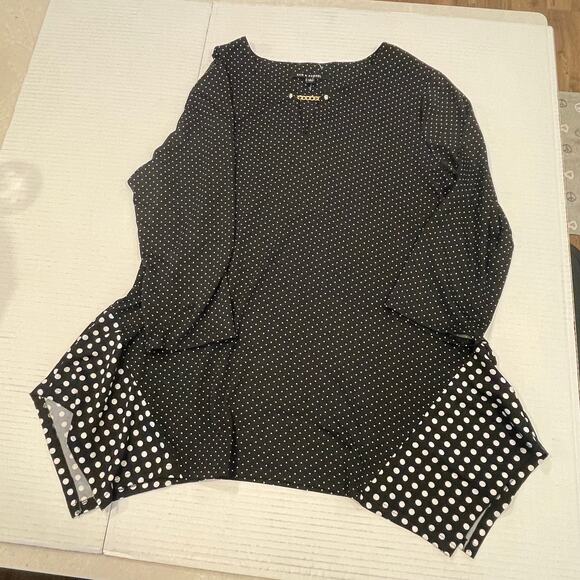 Zac & Rachel women's blouse Large shark tail black and white polka dot L/S - Picture 11 of 15